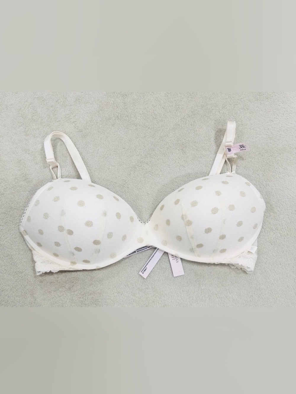 Victorias Secret Sexy Tee Sheer Heritage Shimmer Dot Wireless Push Up Bra 38C